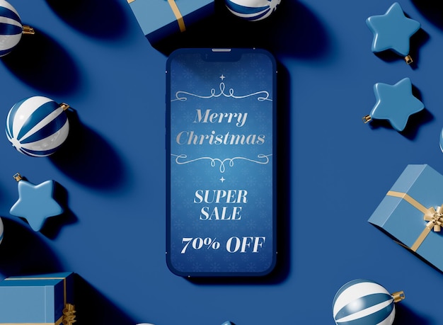 Smartphone met mockup met kerstthema