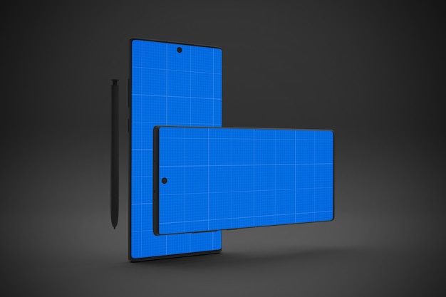 Smartphone met mockup-scherm, horizontale en verticale oriëntatie