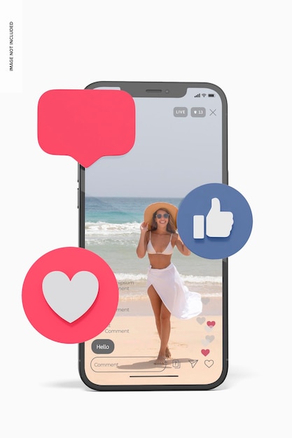 PSD smartphone met social media iconen mockup, vooraanzicht