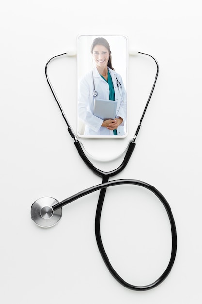 Smartphone mock-up with female doctor