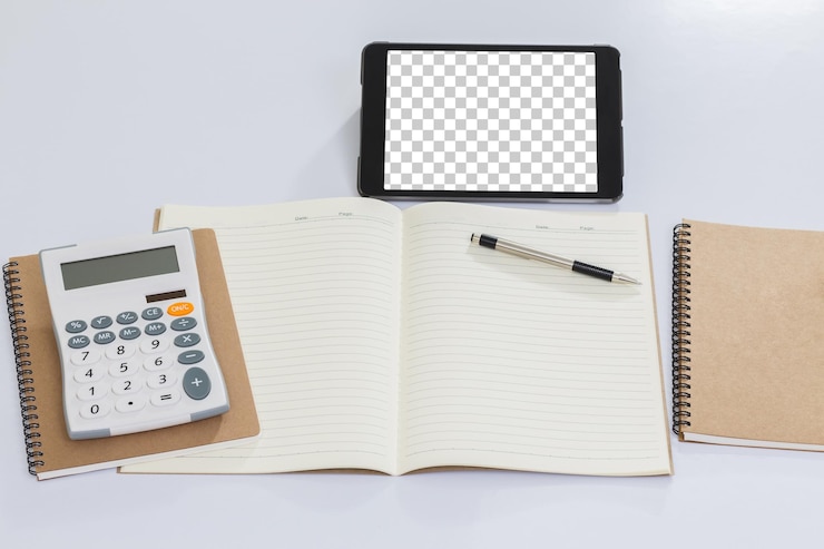 PSD smartphone mockup arrangement top view of office desk