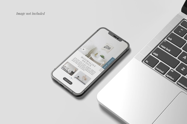 PSD smartphone mockup beside the laptop