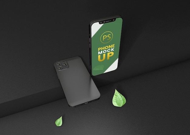 Design mockup per smartphone con sfondo scuro