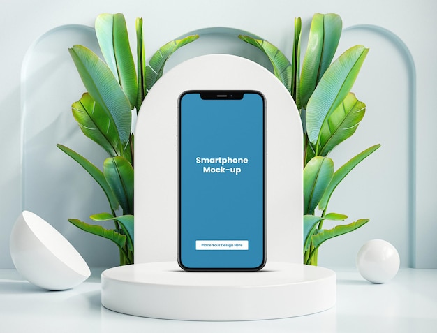 Smartphone mockup en 3d podium product display achtergrond Premium PSD