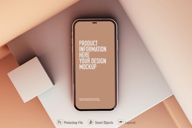 Smartphone mockup next to geometric shapes isolated on soft color background 3D 3D Illustration