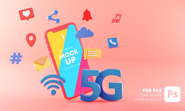 PSD smartphone mockup hologram with technology concept in 3d rendering