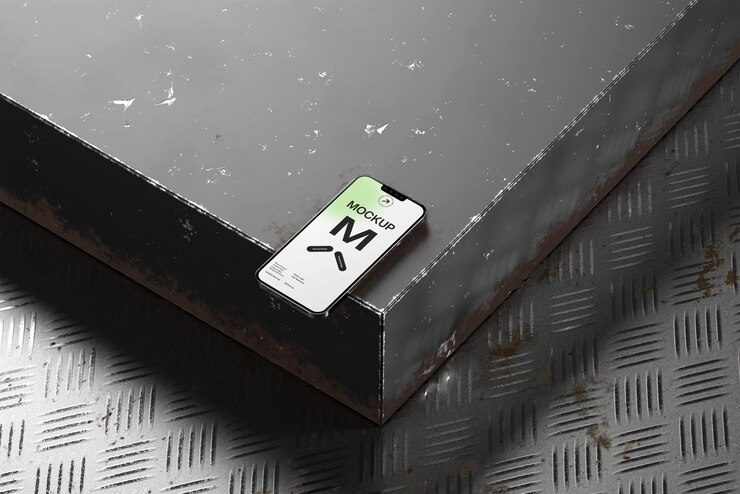 PSD smartphone mockup on industrial metal surface