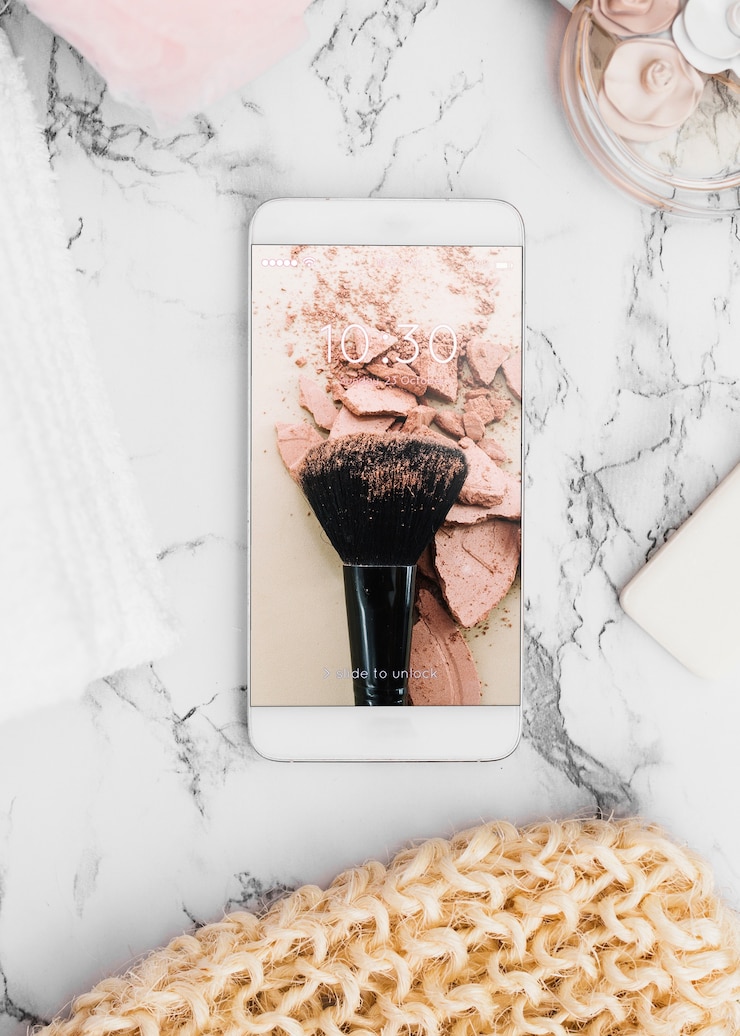 PSD smartphone mockup on marble texture