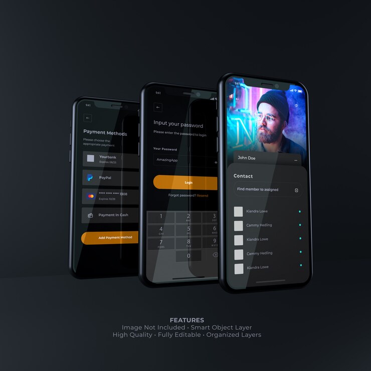 Smartphone-mockup met donkere gebruikersinterface
