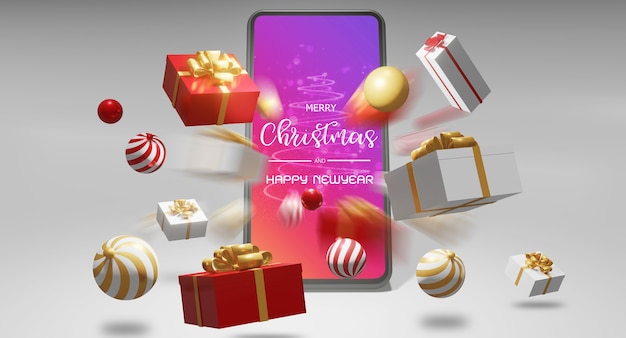 Smartphone mockup met geschenken 3d-rendering