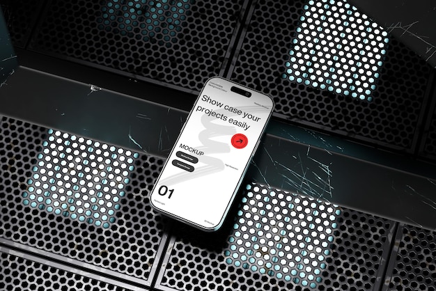 smartphone mockup on a metallic surface