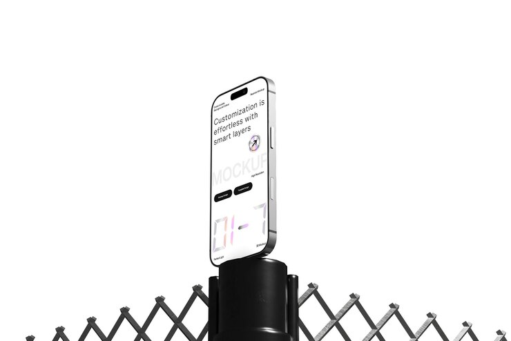 PSD smartphone mockup on a post