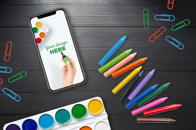 PSD smartphone mockup e materiale scolastico