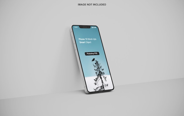 Mockup di smartphone in piedi contro il muro