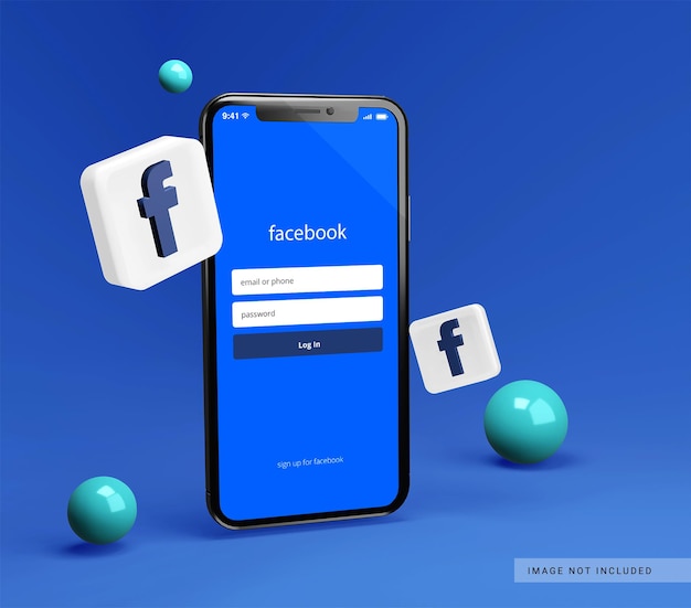 Smartphone mockup with 3d Facebook icon