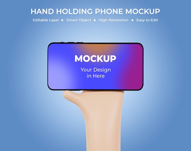 Smartphone mockup with 3d hand holding