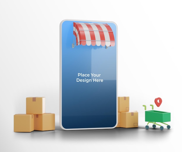 smartphone mockup with 3d illustration logistic