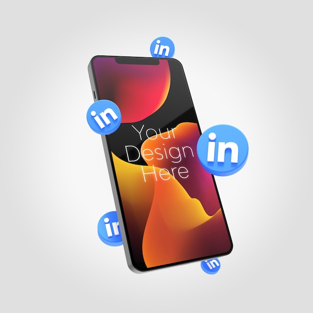 PSD Макет смартфона с 3d-иконой linkedin