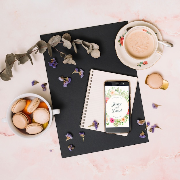 smartphone mockup with breakfast