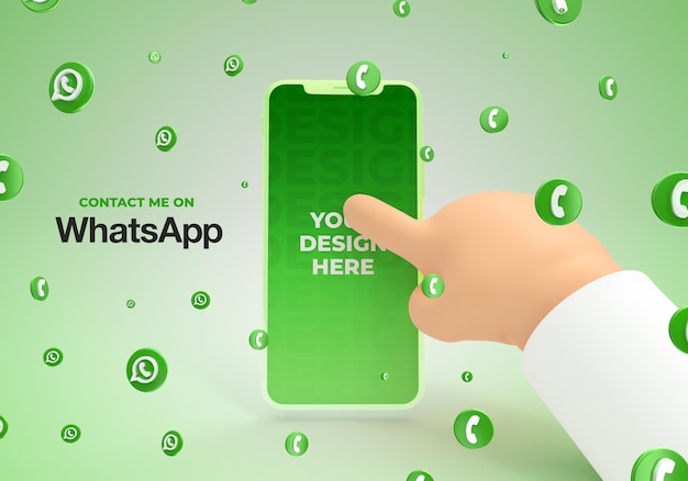 PSD smartphone mockup with cartoon hand with whatsapp social media 3d render