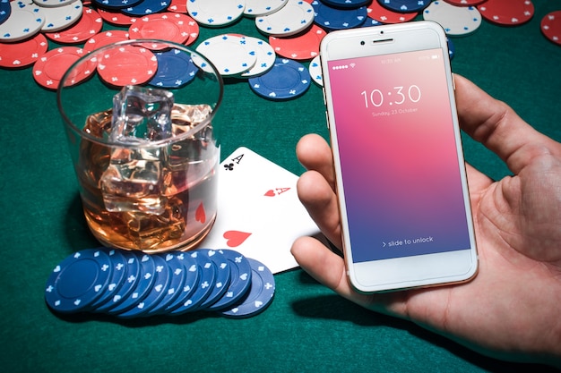 PSD smartphone mockup with casino concept