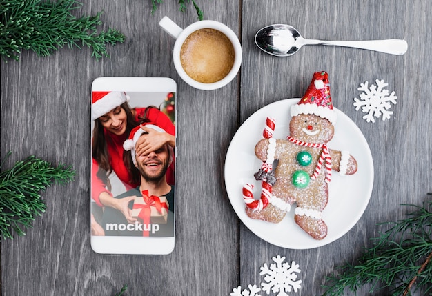 Smartphone mockup with christmas concept