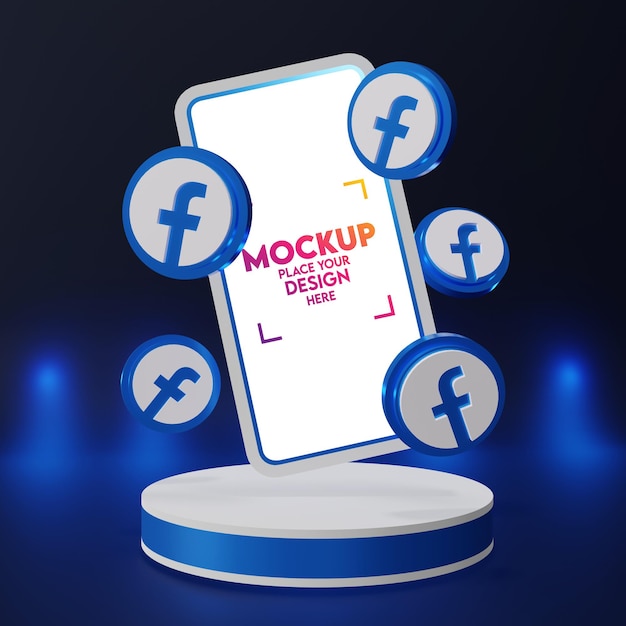 Facebookのロゴが付いたスマートフォンのモックアップ