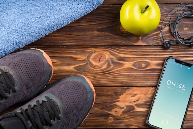 PSD smartphone mockup with fitness concept