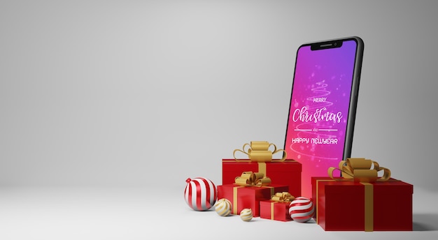 Smartphone mockup with gifts in 3d rendering