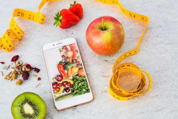 PSD smartphone mockup with healthy food concept