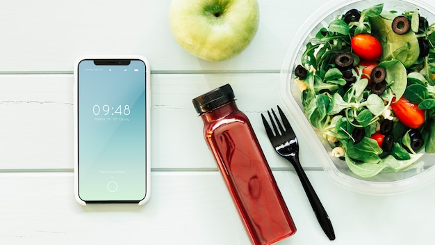 Smartphone mockup with healthy food