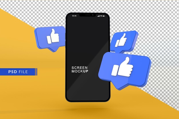 PSD mockup di smartphone con icona come social network