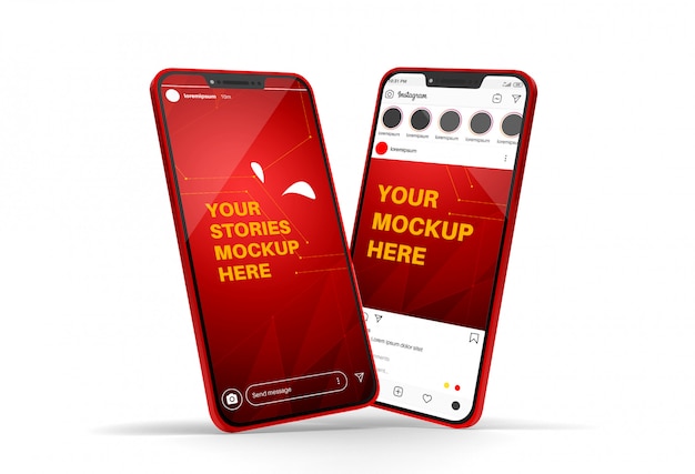 Smartphone mockup with instagram post and stories