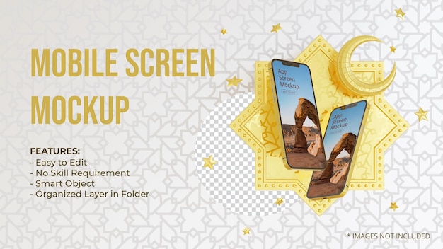 Mockup di smartphone con decorazione islamica