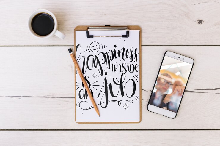 PSD smartphone mockup with office elements