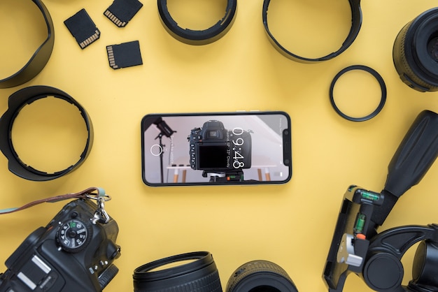 PSD mockup di smartphone con il concetto di fotografia