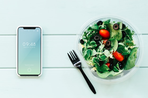 PSD smartphone mockup with salad