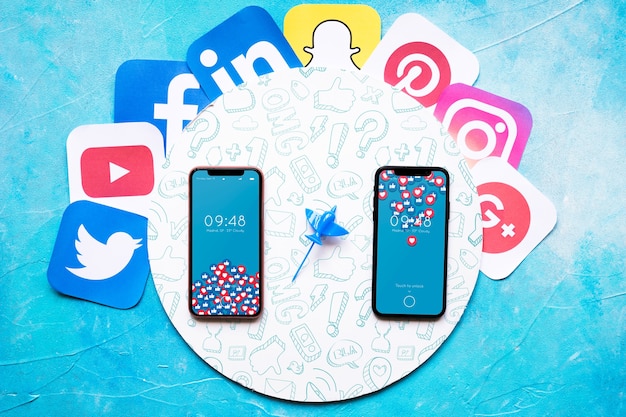 Smartphone mockup with social media concept