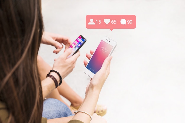 PSD smartphone mockup with social network concept