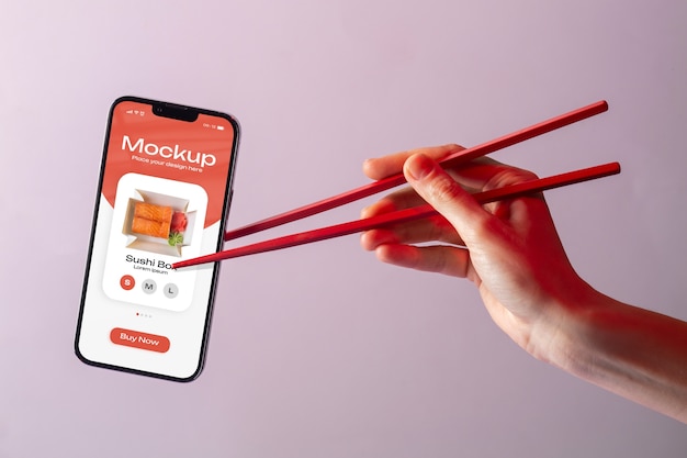 Smartphone mockup with sushi delivery