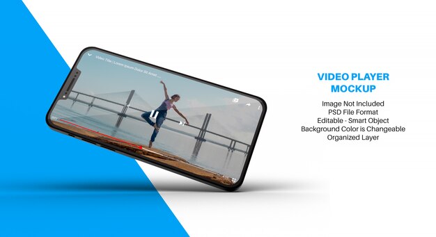 ビデオプレーヤーアプリを備えたスマートフォンのモックアップ