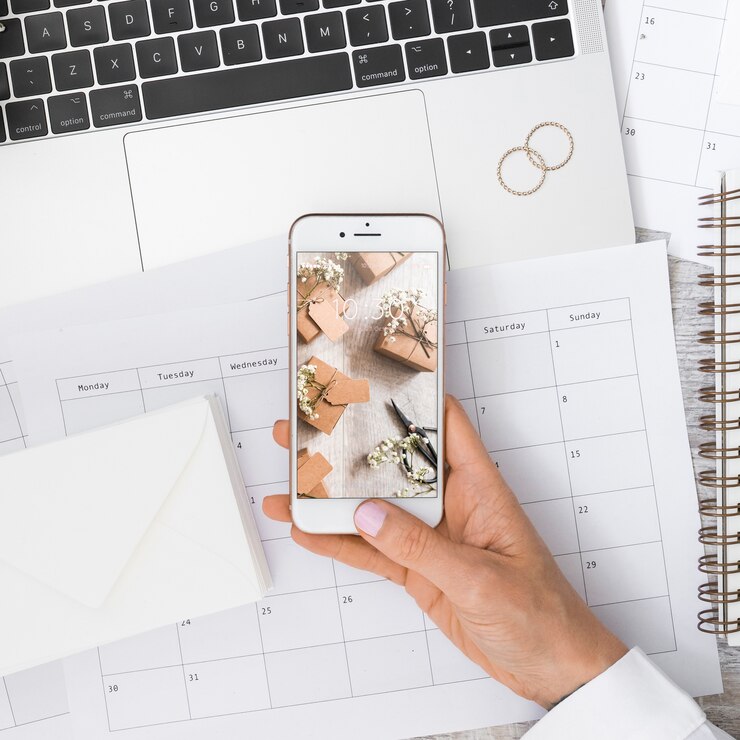 PSD smartphone mockup with wedding concept