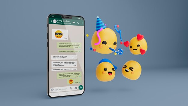 PSD mockup di smartphone con emoji whatsapp