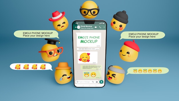 PSD mockup di smartphone con emoji whatsapp