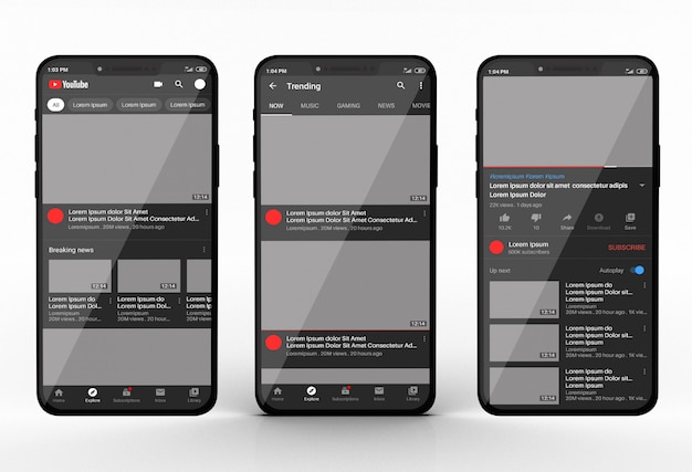 YouTubeアプリでのスマートフォンのモックアップ