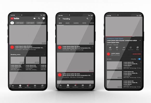 Smartphone mockup with youtube app