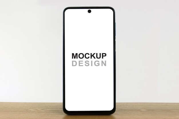 PSD smartphone mockup wood and white background