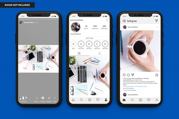 Мокапы смартфонов для отображения шаблона сообщения в instagram