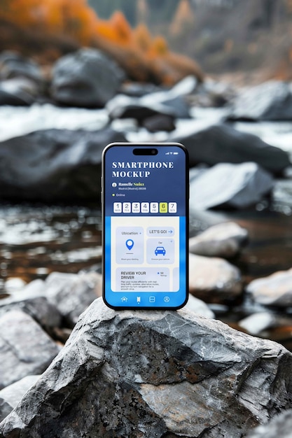 Smartphone in nature mockup