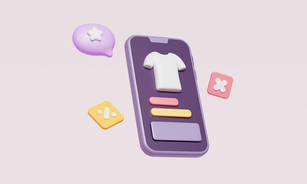 Smartphone Online Shopping Store App Page Icon 3D Rendering Niet AI